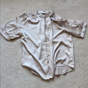 Ann Taylor Pearl Button Light Gray/Silvery Blouse